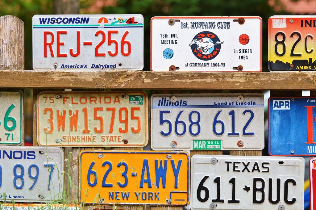 wall of license plates