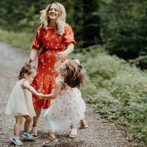 Mom outside with her kids