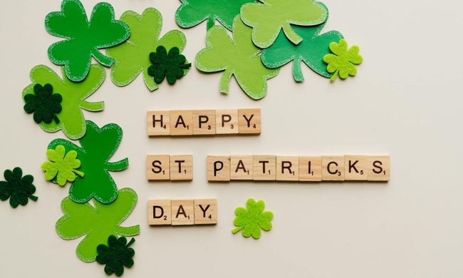 St. Patrick's Day spelled out in Scrabble tiles