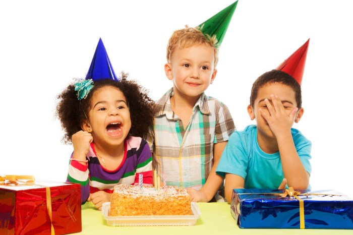 Three kids celebrating a birthday party