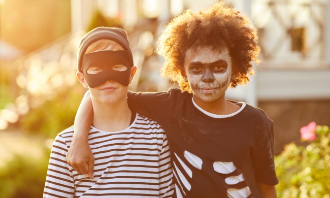 Two boys wear DIY Halloween costumes
