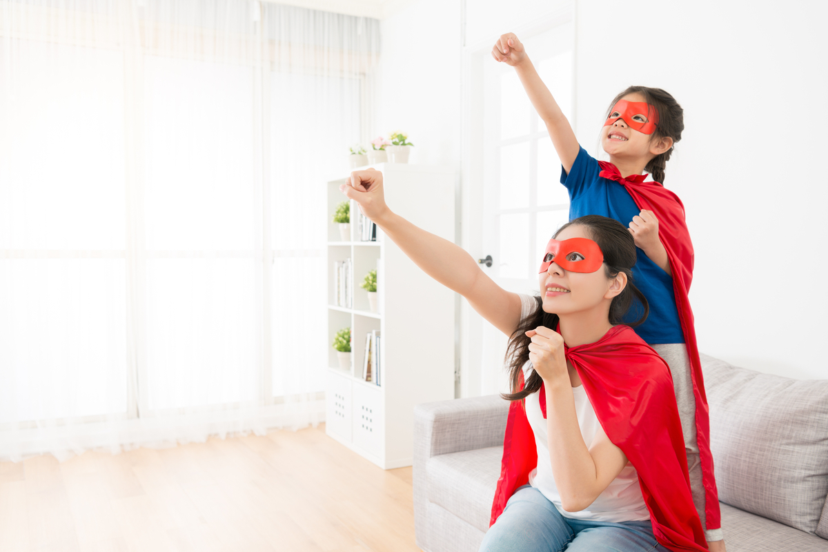 Mom and daughter superhero