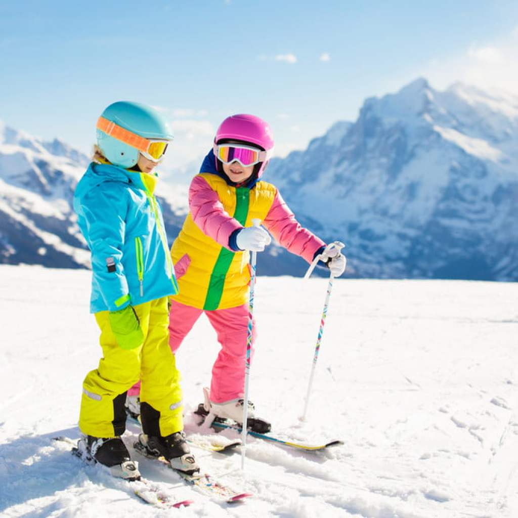 Kids learning how to ski