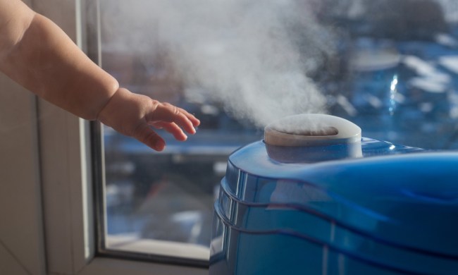 Infant reaching for a humidifier
