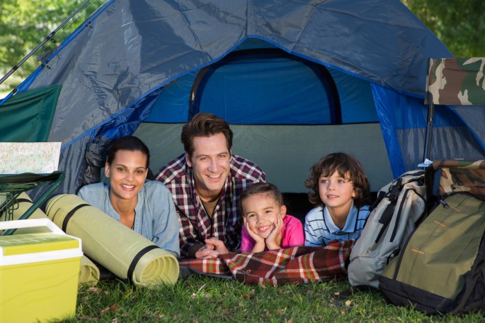 Family in a tent on a camping trip