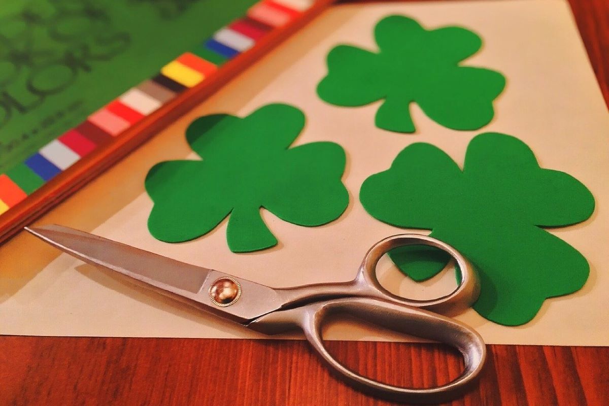 Cut-out shamrocks on a table