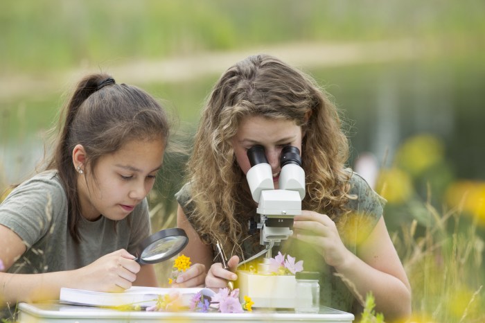 Mom and daughter doing a science experiment together outside