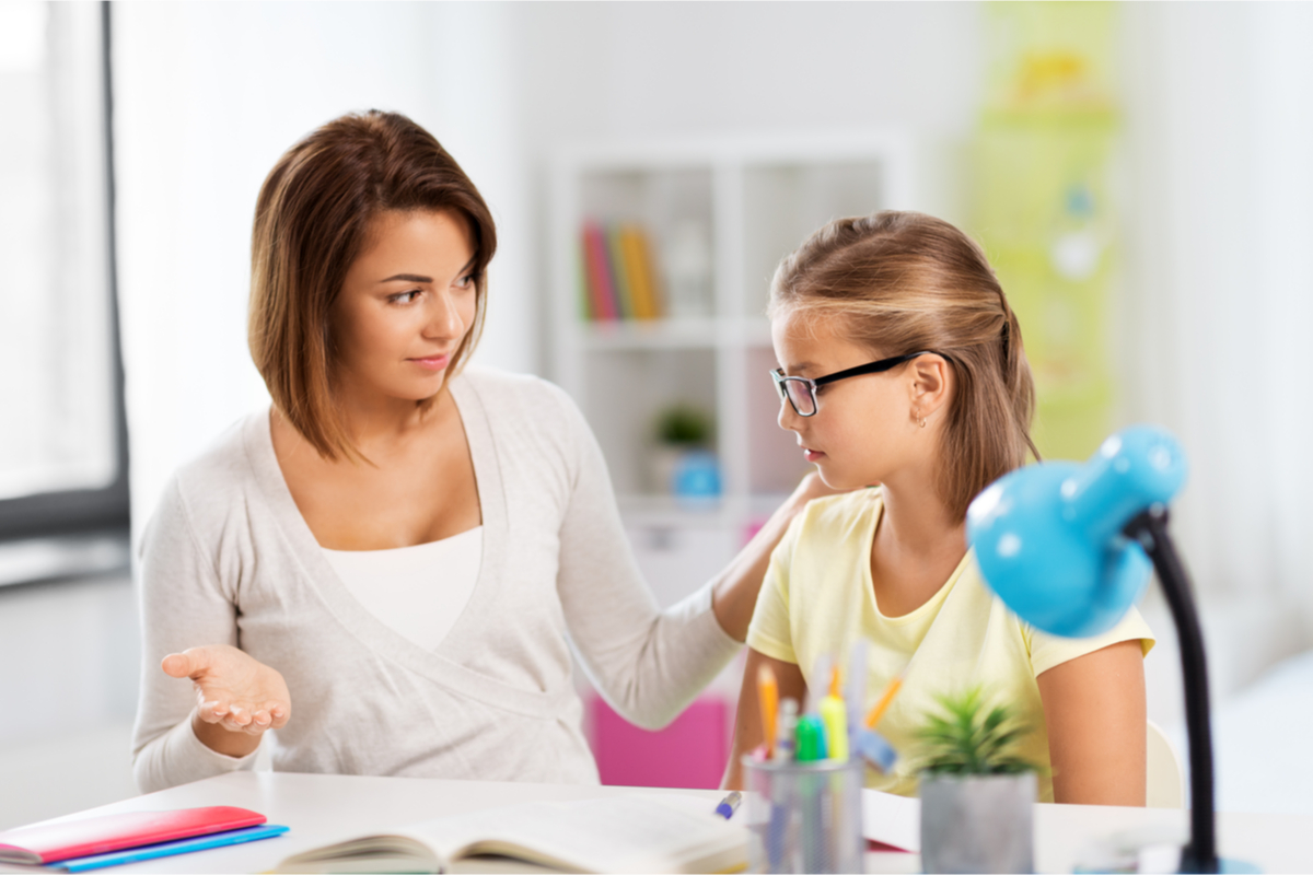 Mother and daughter talking about summer school