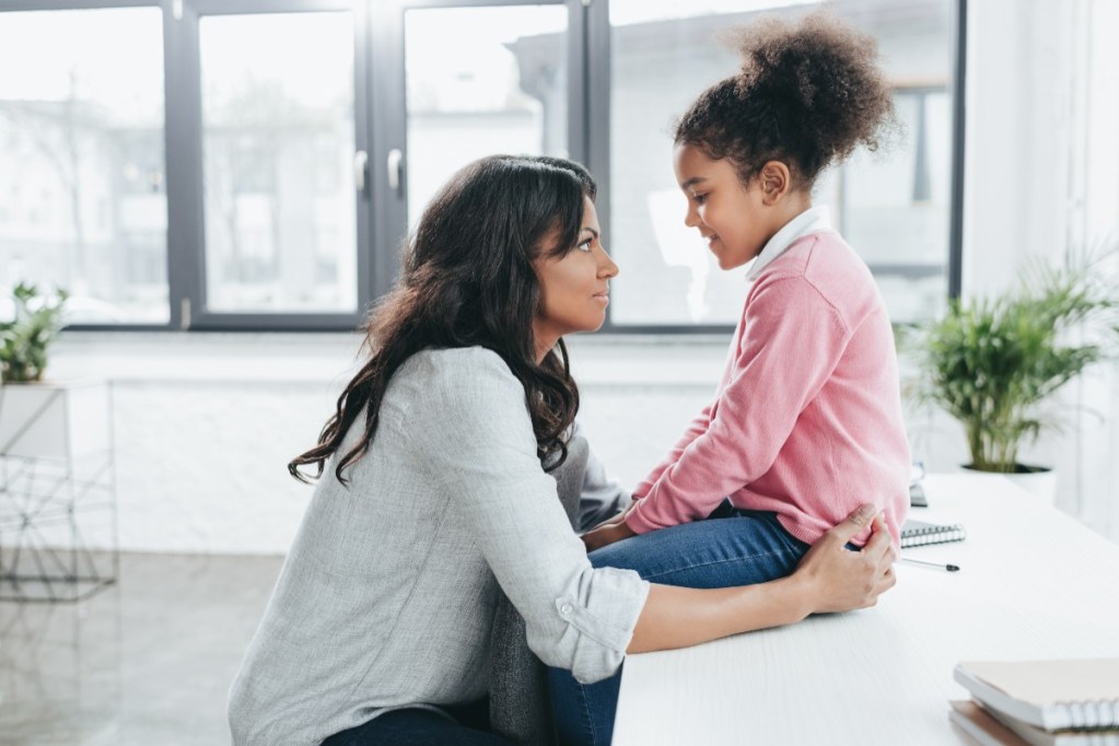 Mother and daughter talking.