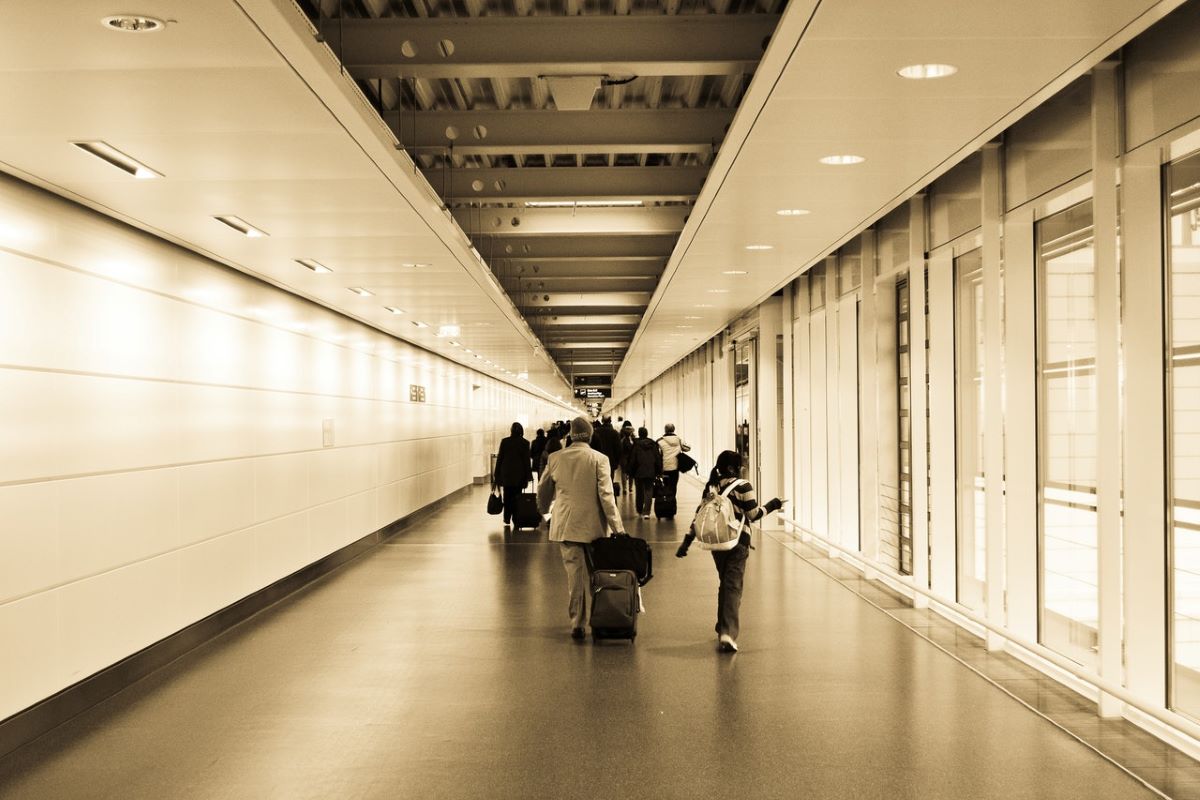 travelers in an airport