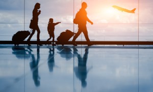A family walking in an airport
