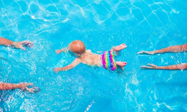 Baby swimming in a pool