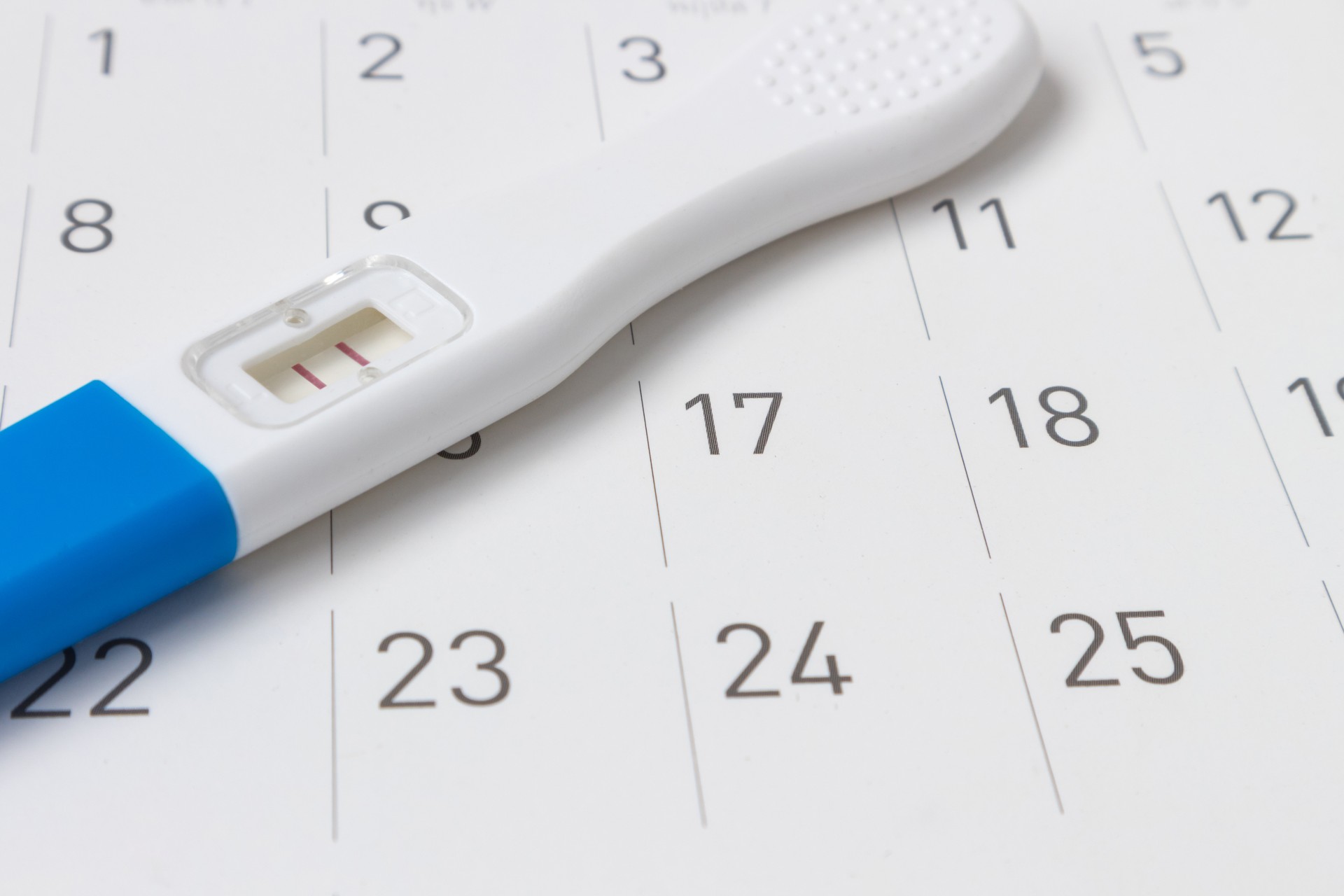 Calendar with pregnancy test
