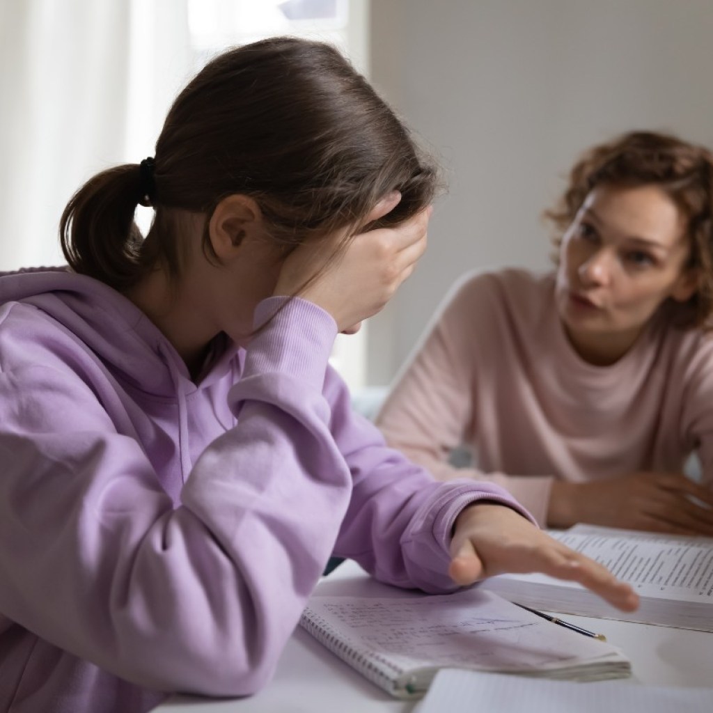 Teen daughter and mom talking