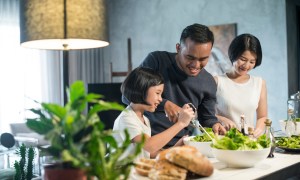 family making salad