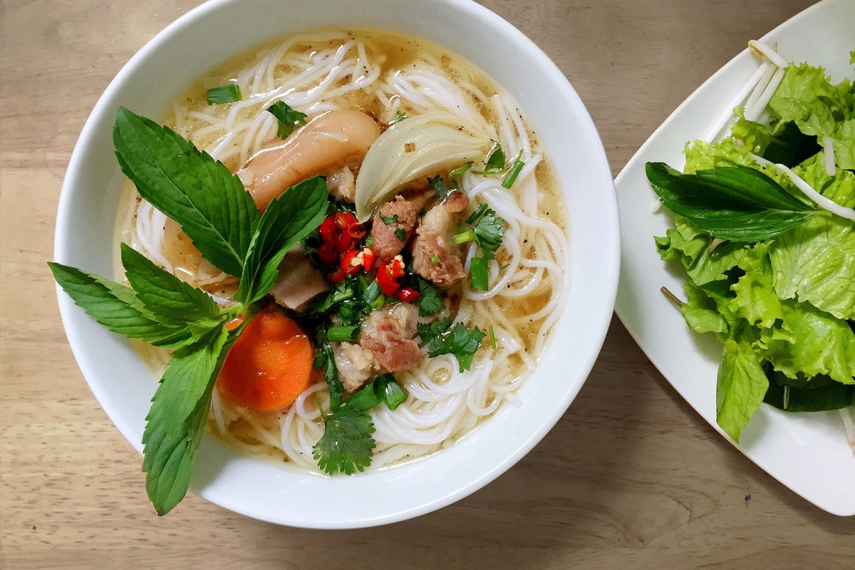 Pho noodles and vegetables
