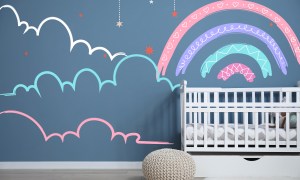 nursery with rainbow wall decals