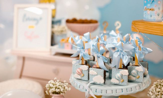 Baby shower party favors on a table