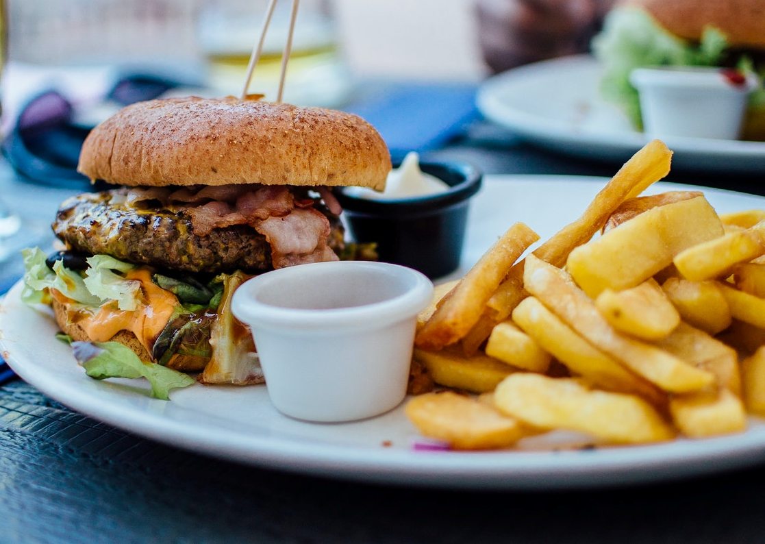Fast-food lunch of a burger and fries