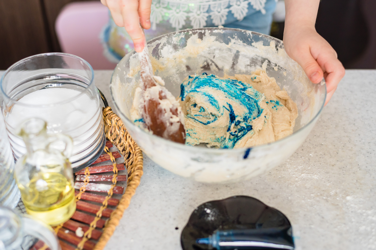 making homemade playdough with kids