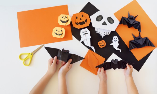 Children making Halloween crafts.