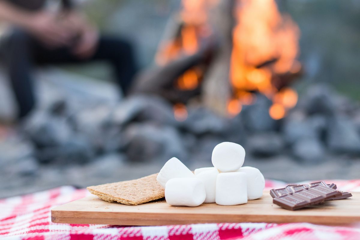 making smores around a campfire