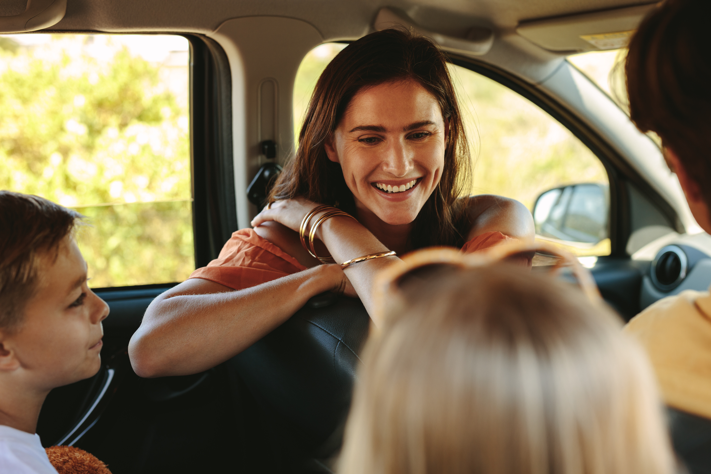 happy family in the car