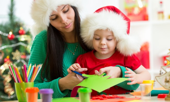 Mom and toddler doing holiday crafts