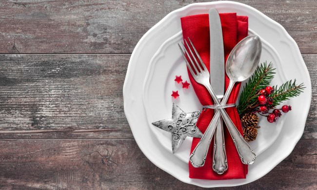 Pretty holiday place setting for Christmas dinner