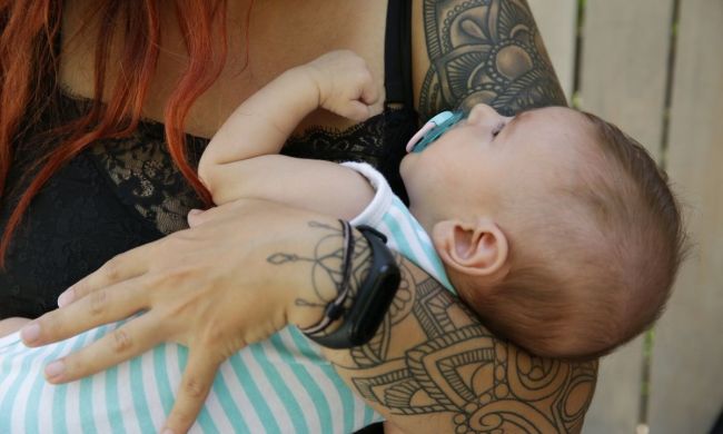 Tattooed mom with baby