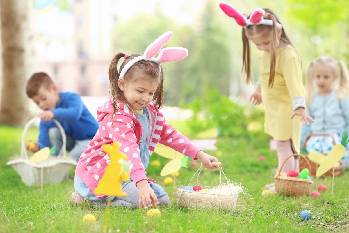 kids having fun on Easter egg hunt