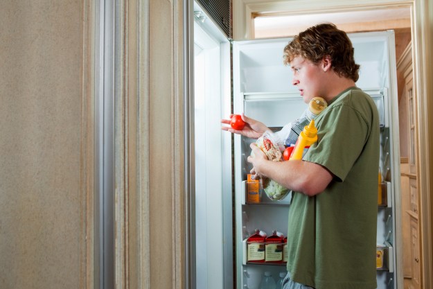 Teenage boy taking food from fridge