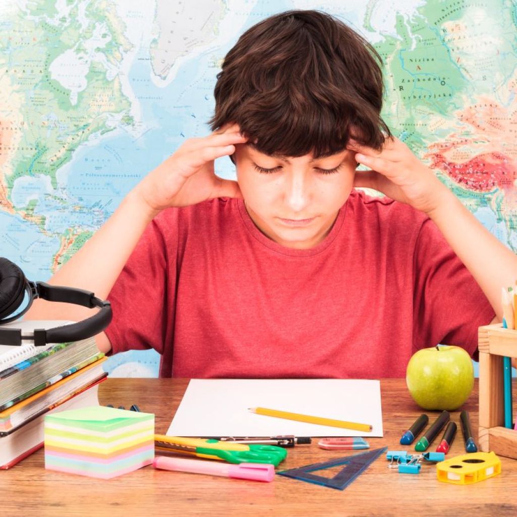 Boy having trouble with homework