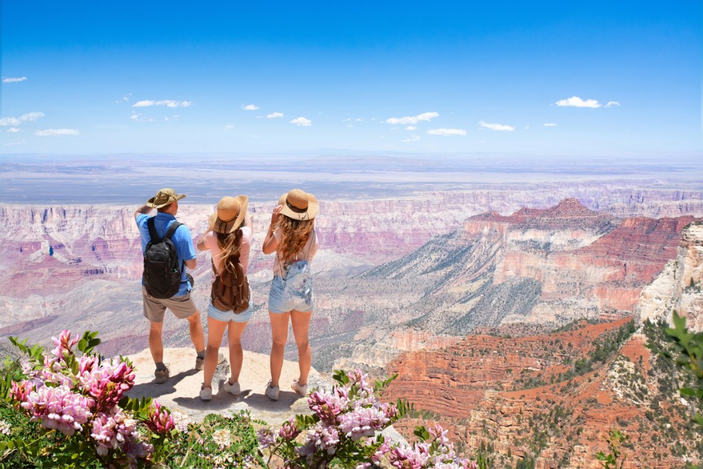 Family enjoys the view on a hike in the Grand Canyon
