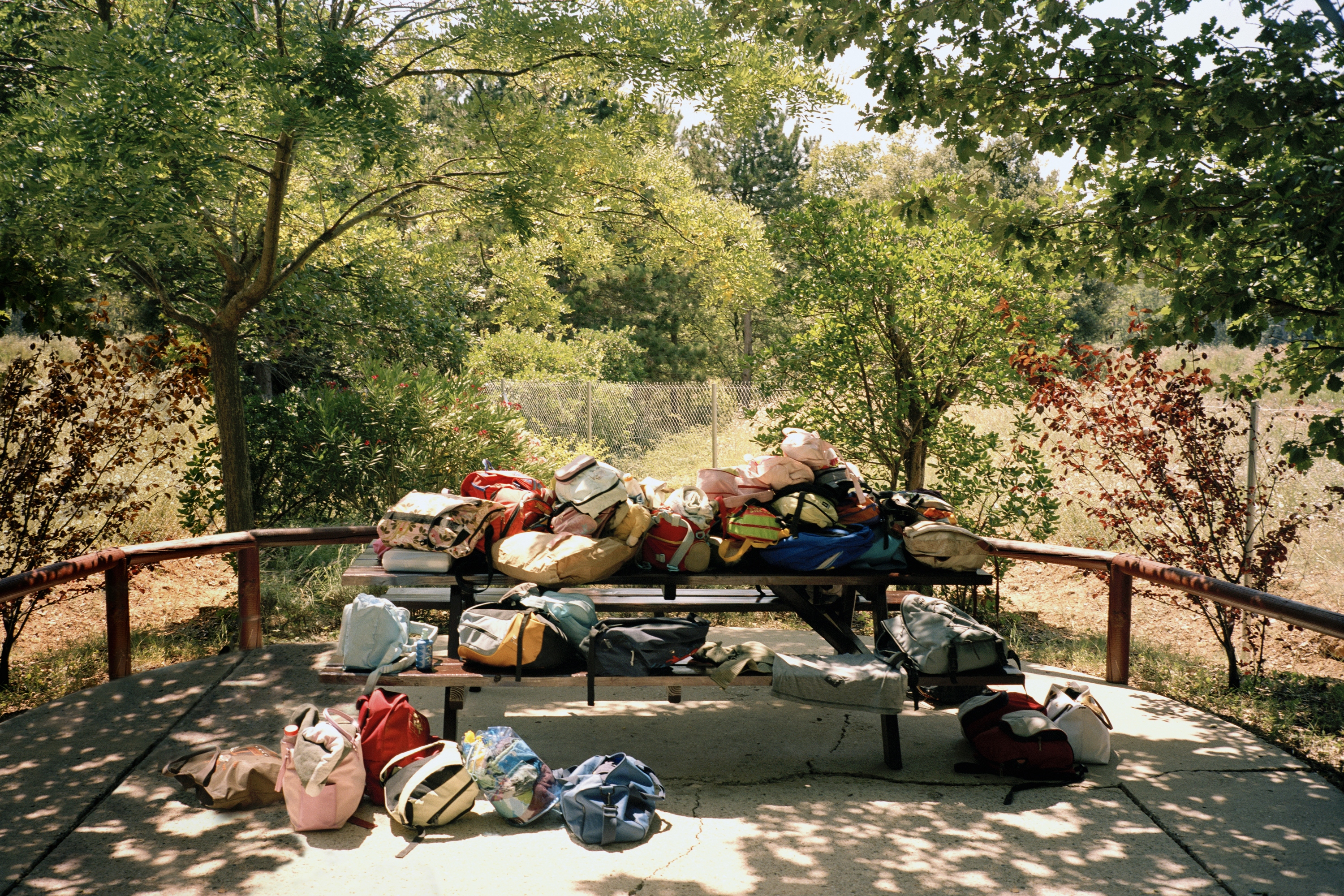 Pile of bags at summer camp