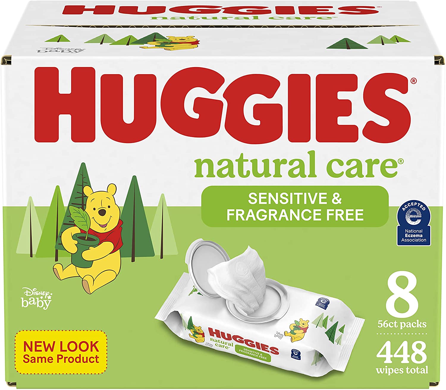 Large box of huggies wipes on a white background.