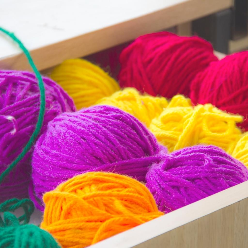 Yarn of different colors in drawer
