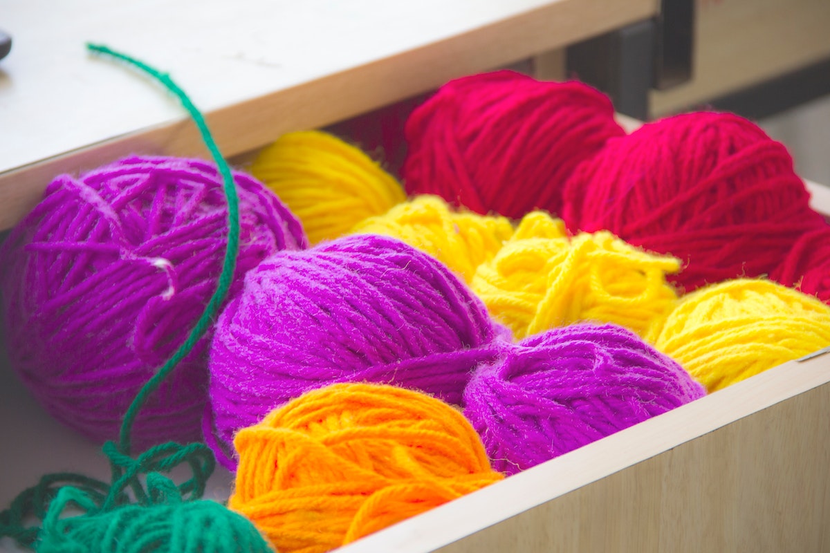 Yarn of different colors in drawer