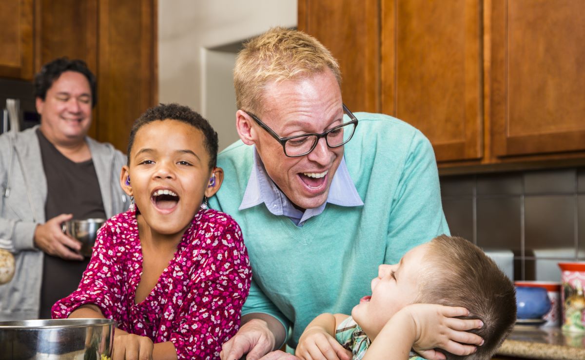 family laughing at knock-knock jokes