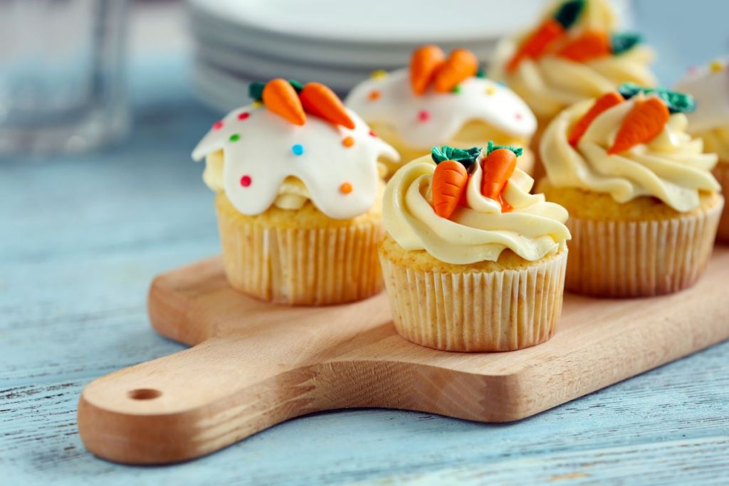 Four delicious carrot cake cupcakes