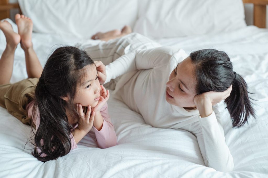 A parent having a talk with their child.