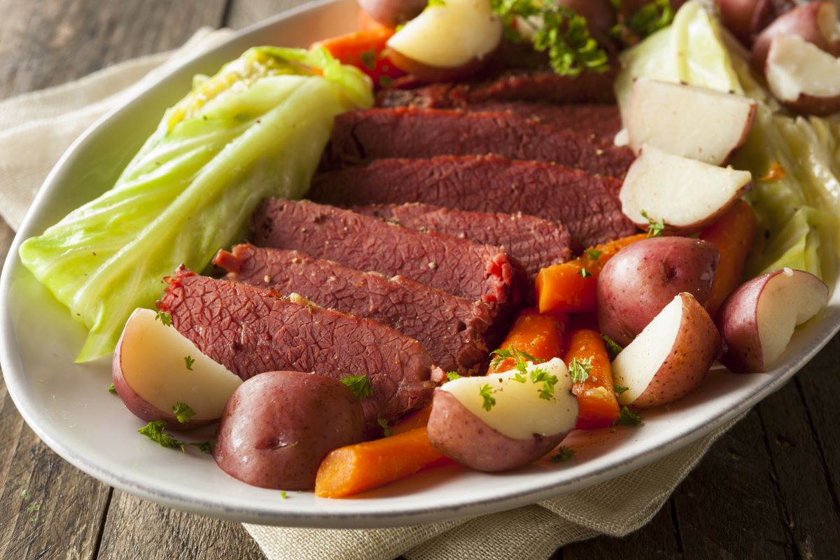 A plate of corned beef, cabbage, and potatoes to enjoy on St. Patrick's Day