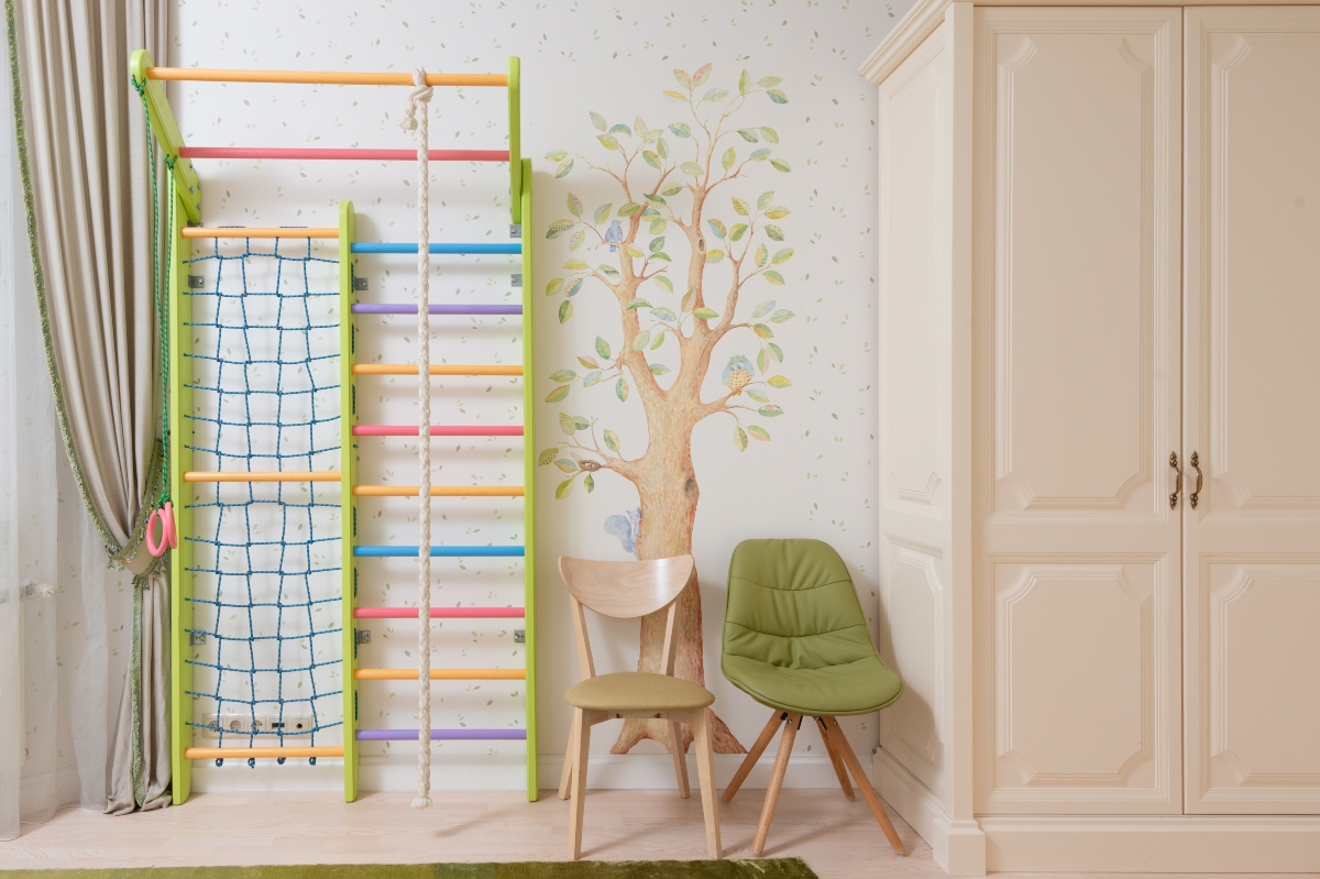 Tree wall decal in indoor play gym