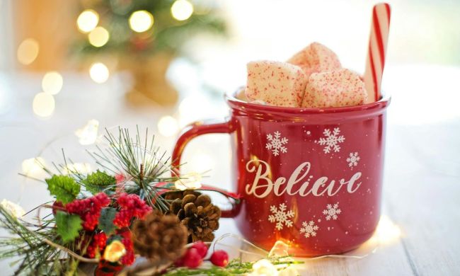 Holiday cup of hot chocolate all ready to watch Christmas movies