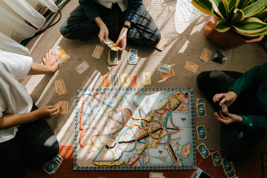 Kids playing a board game.