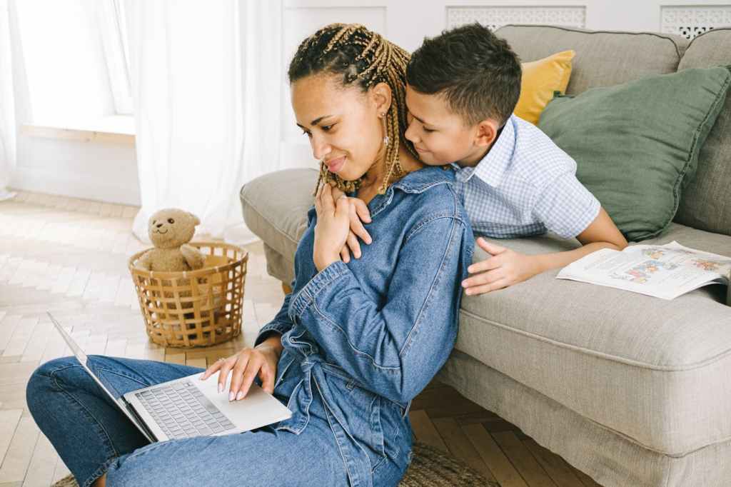 Mother and son bonding.