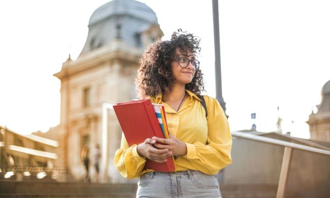Teen girl excited about her first day of college